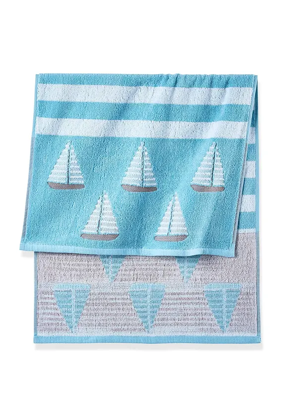 Baumwoll-Handtuch mit Bootmotiv in blau - bonprix