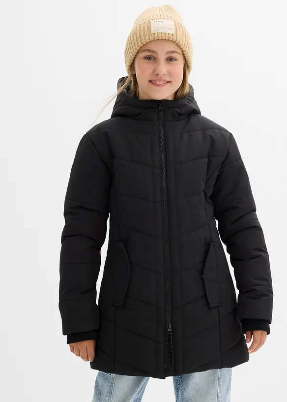 Winterparka mit Kapuze, wasserabweisend in schwarz von vorne (im Anschnitt) - bonprix