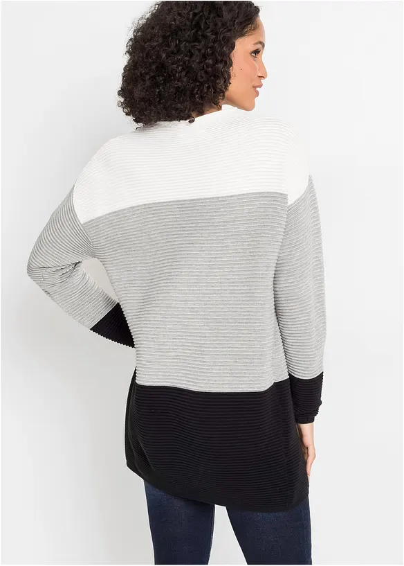 Gestreifter Long-Pullover in weiß von hinten (im Anschnitt) - bonprix