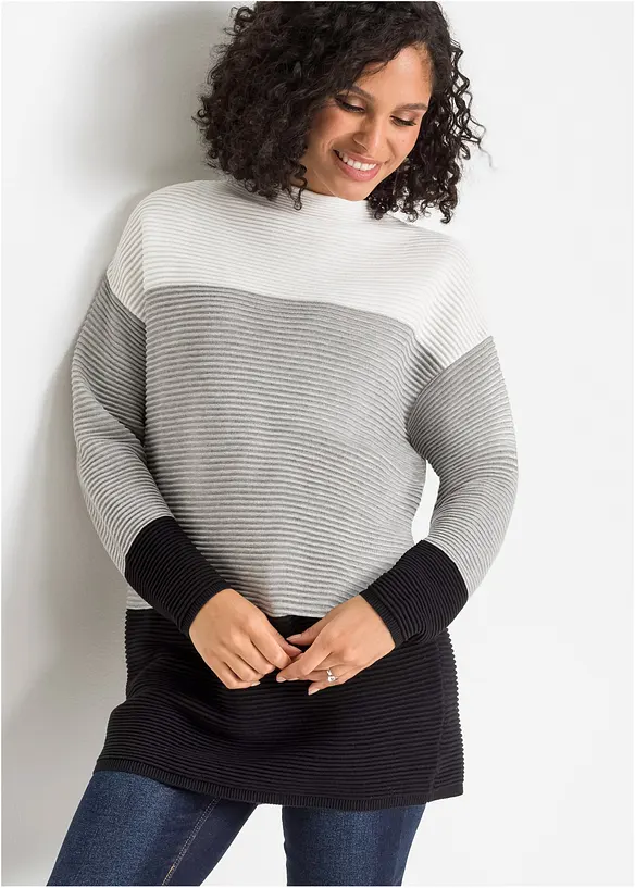 Gestreifter Long-Pullover in weiß von vorne (im Anschnitt) - bonprix