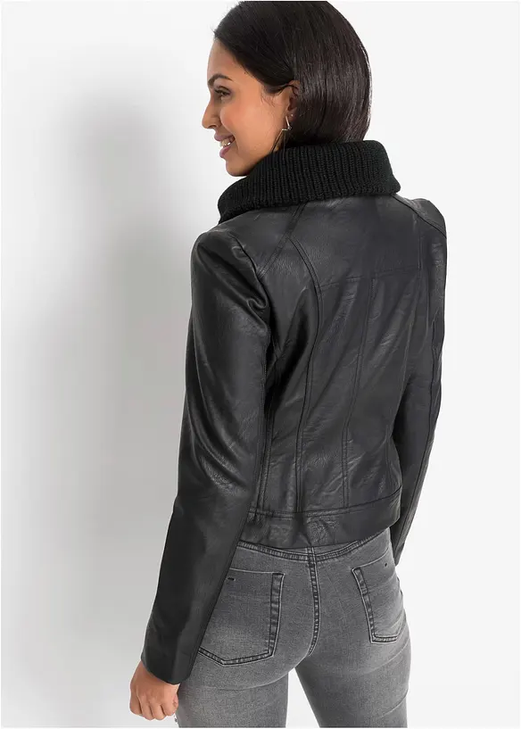 Lederimitat-Jacke mit Schalkragen in schwarz von hinten (im Anschnitt) - bonprix