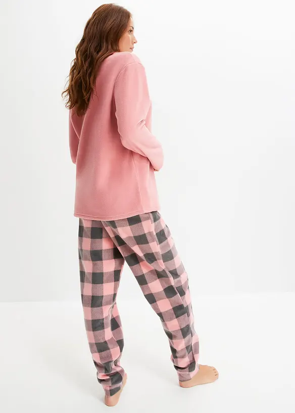 Loungewear Hausanzug aus Fleece in rosa von hinten (Totalaufnahme) - bonprix