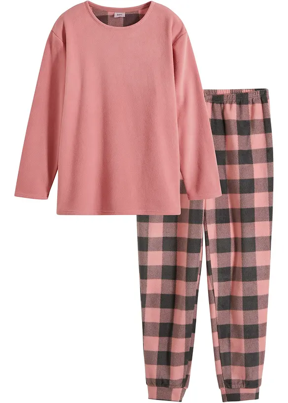 Loungewear Hausanzug aus Fleece in rosa von vorne - bonprix