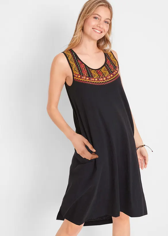 Hänger-Jerseykleid in schwarz von vorne (Totalaufnahme) - bonprix