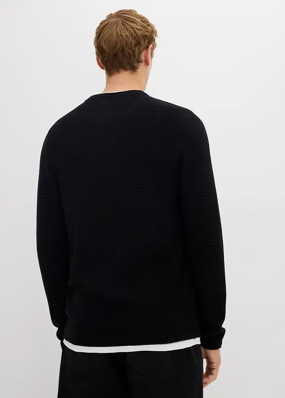 Feinstrickpullover in 2 in 1 Optik in schwarz von hinten (im Anschnitt) - bonprix