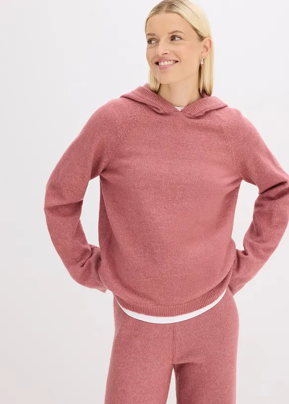 Strick-Hoodie in lila von vorne (im Anschnitt) - bonprix