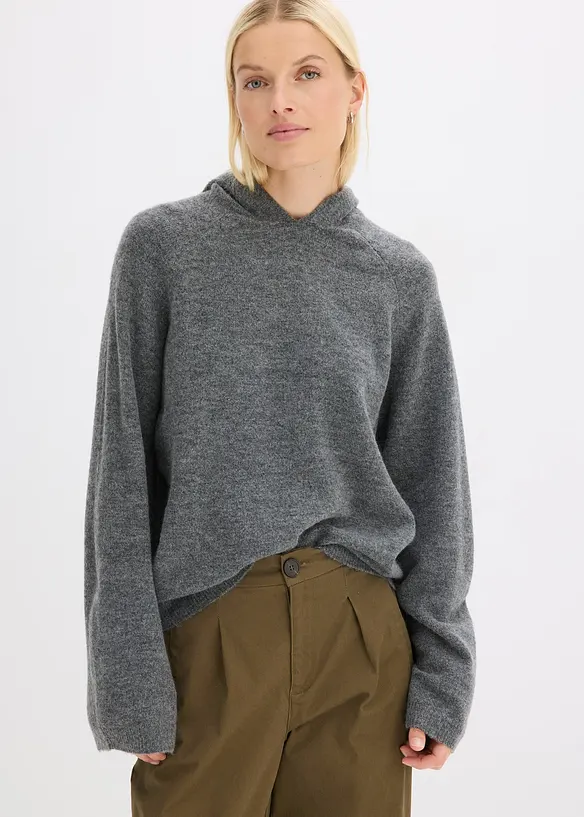 Strick-Hoodie in grau von vorne (im Anschnitt) - bonprix