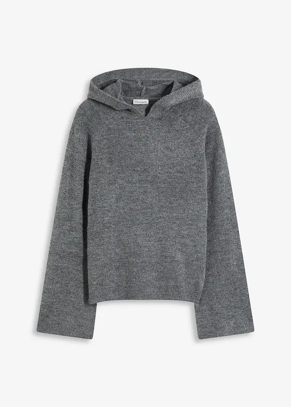 Strick-Hoodie in grau von vorne - bonprix