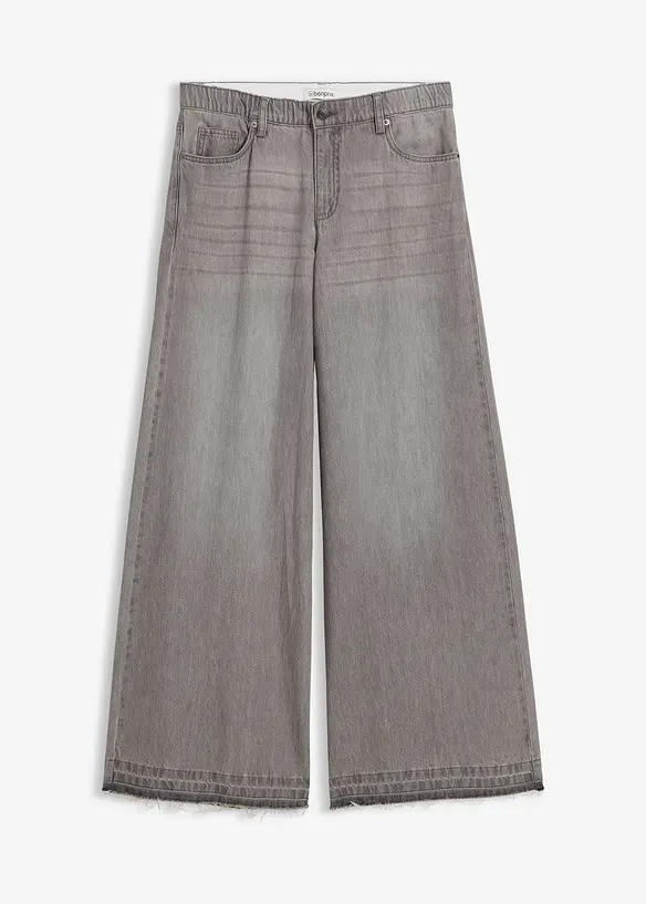 Wide-Leg-Jeans Mid Waist, Bequembund in grau von vorne - bonprix