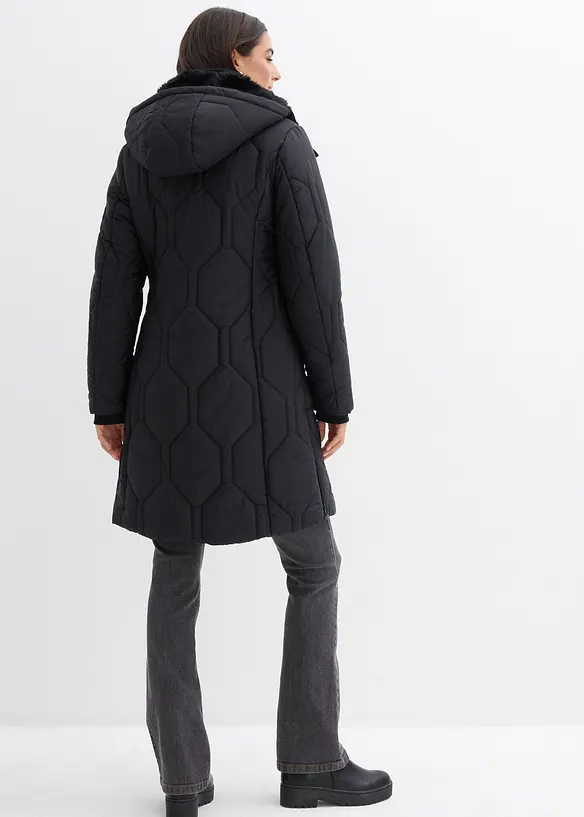 Kurzmantel mit Diamant- Steppung und seitlichen Zippern in schwarz von hinten (Totalaufnahme) - bonprix