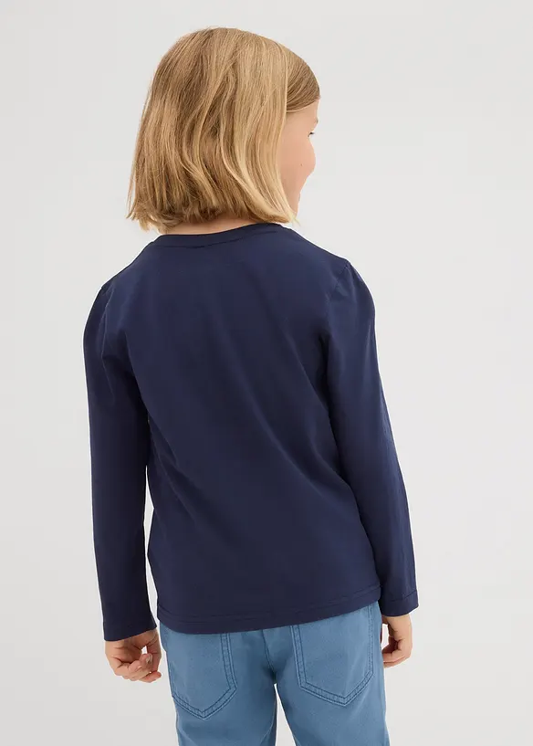 Langarmshirt mit Bio-Baumwolle (3er Pack) in blau von hinten (im Anschnitt) - bonprix