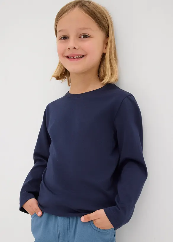 Langarmshirt mit Bio-Baumwolle (3er Pack) in blau von vorne (im Anschnitt) - bonprix