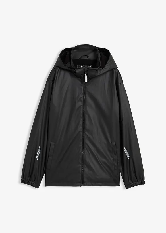 Thermo-Regenjacke mit Fleecefutter und abnehmbarer Kapuze in schwarz von vorne - bonprix