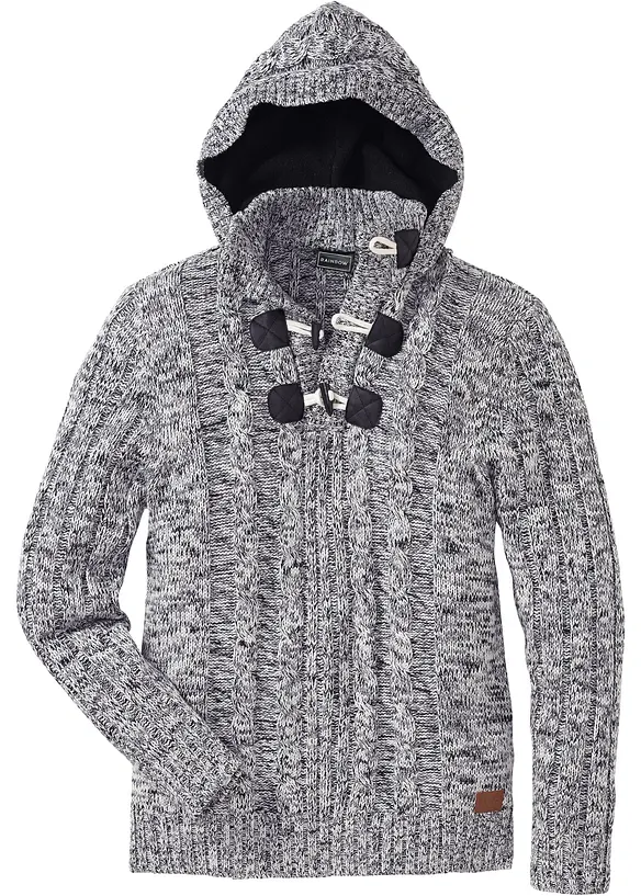 Grobstrick-Kapuzenpullover in Regular Fit in schwarz von vorne - bonprix