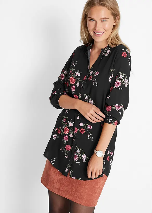 Longbluse aus fließender Viskose in schwarz von vorne (im Anschnitt) - bonprix