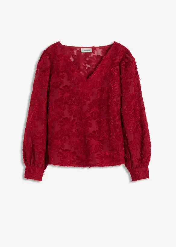 Bluse mit floralem Strukturmuster in rot von vorne - bonprix