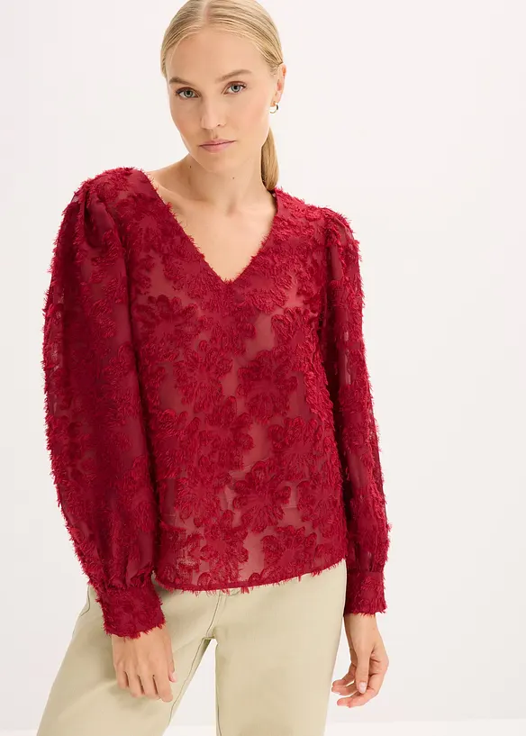 Bluse mit floralem Strukturmuster in rot von vorne (im Anschnitt) - bonprix