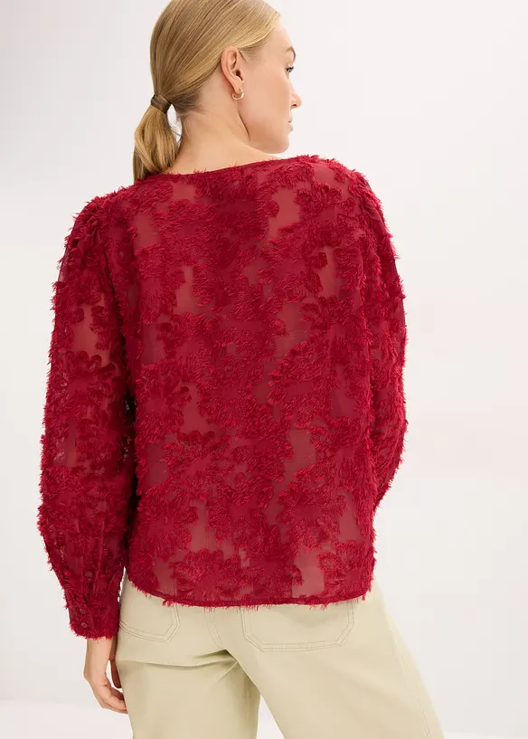 Bluse mit floralem Strukturmuster in rot von hinten (im Anschnitt) - bonprix