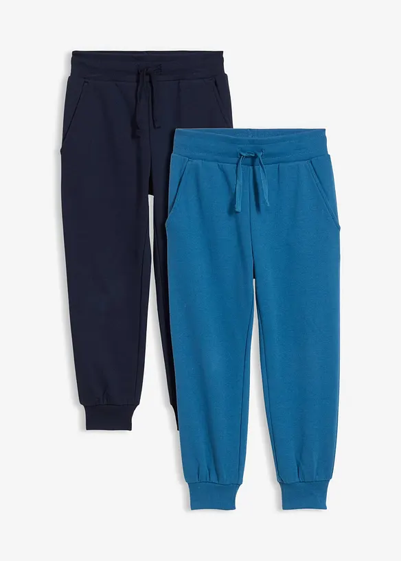 Jogginghose aus weichem Baumwoll-Mix (2er Pack) in blau von vorne - bonprix