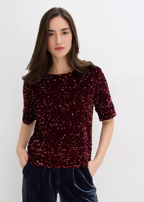 Pailletten-Shirt in rot von vorne (im Anschnitt) - bonprix