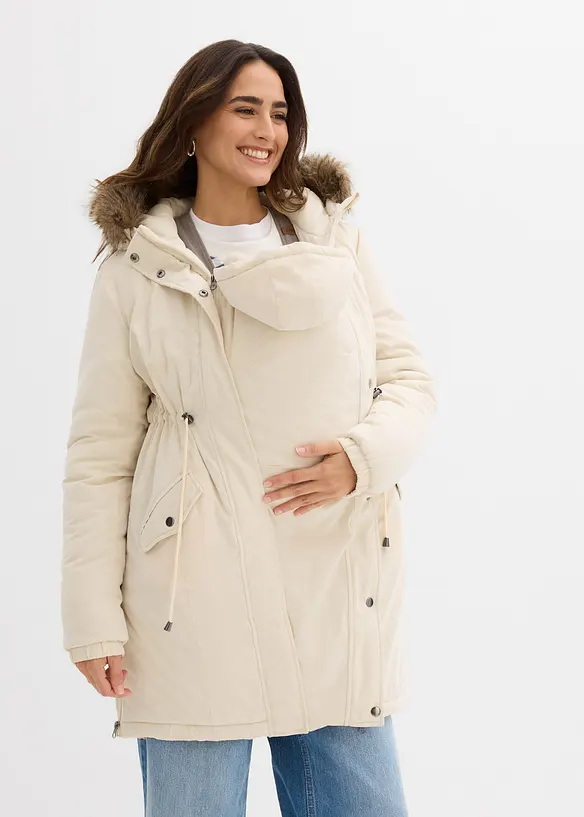 3-in-1 Umstandsparka mit Trageeinsatz in beige von vorne (im Anschnitt) - bonprix