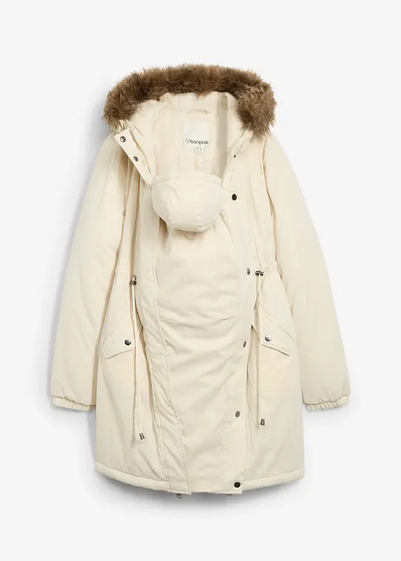 3-in-1 Umstandsparka mit Trageeinsatz in beige von vorne - bonprix