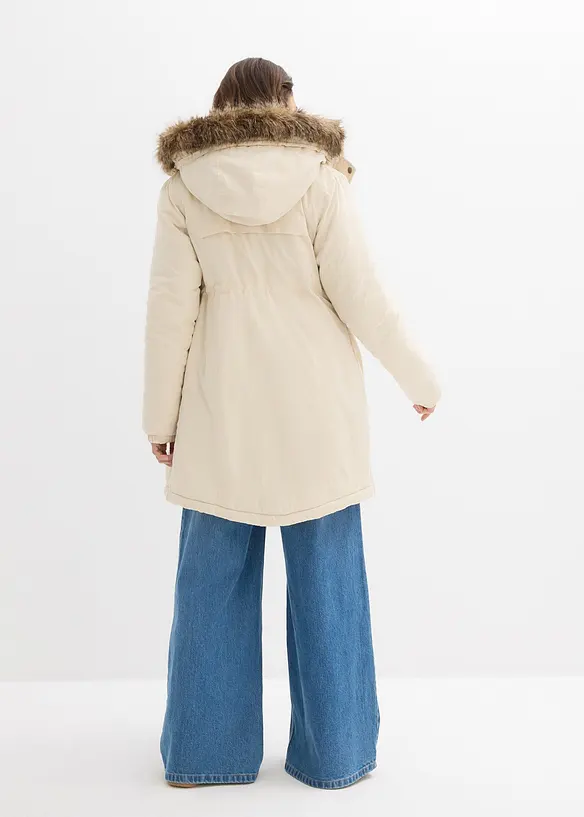 3-in-1 Umstandsparka mit Trageeinsatz in beige von hinten (im Anschnitt) - bonprix