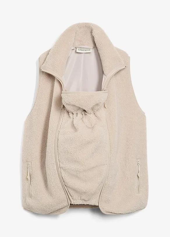 3-in-1 weiche Umstands-und Trageweste aus Teddyfleece in grau von vorne - bonprix
