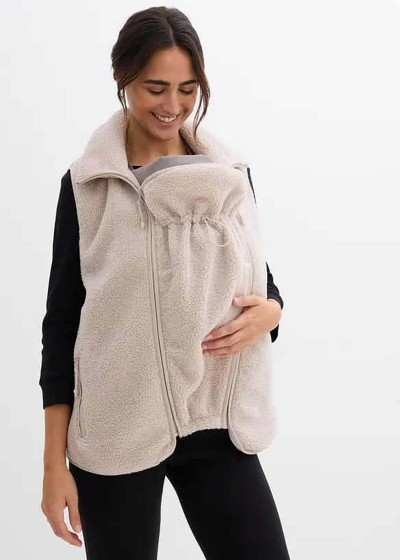 3-in-1 weiche Umstands-und Trageweste aus Teddyfleece in grau von vorne (im Anschnitt) - bonprix