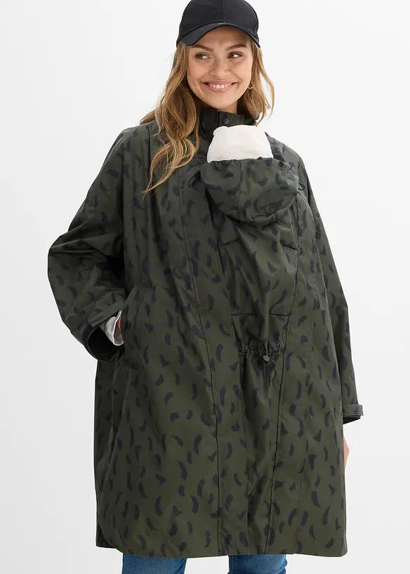 3-in-1 wetterfestes Umstands-Regencape mit Trageeinsatz mit Beutel in grün von vorne (Totalaufnahme) - bonprix
