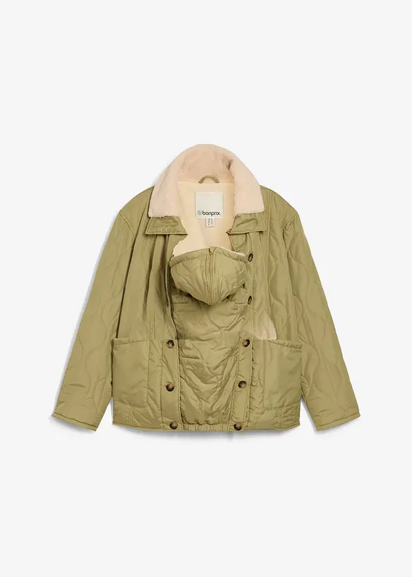 3-in-1 Leichte Umstandsjacke mit Teddyfutter und Trageeinsatz in grün von vorne - bonprix