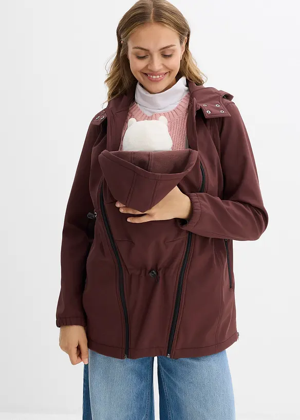 Softshell-Tragejacke / Umstandsjacke, weitenregulierbar in braun von vorne (im Anschnitt) - bonprix