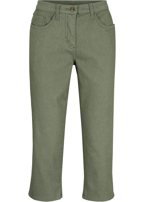 3/4 Jeans mit Bequembund aus Baumwoll-Mix in grün von vorne - bonprix