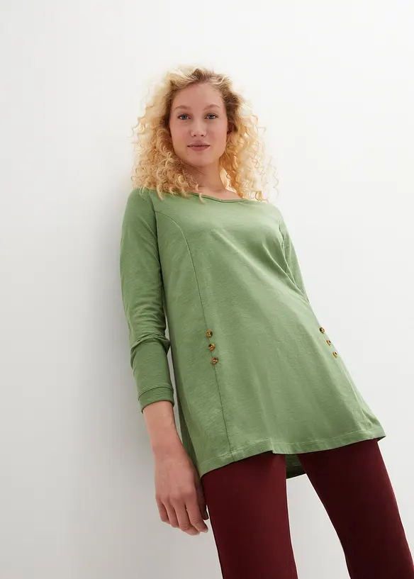Longshirt aus reiner Baumwolle in grün von vorne (im Anschnitt) - bonprix