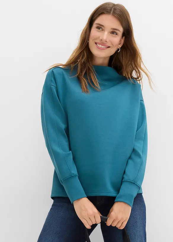 Oversize Sweatshirt aus weichem Scuba in petrol von vorne (im Anschnitt) - bonprix Oversize Sweatshirt aus weichem Scuba in petrol von vorne (im Anschnitt) - bonprix