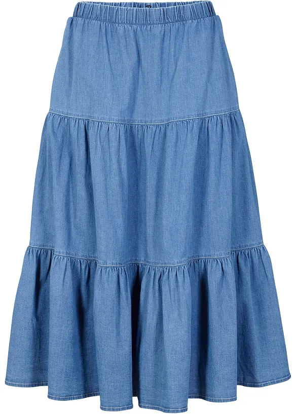 Stufen-Jeansrock, Bequembund in blau von vorne - bonprix Stufen-Jeansrock, Bequembund in blau von vorne - bonprix