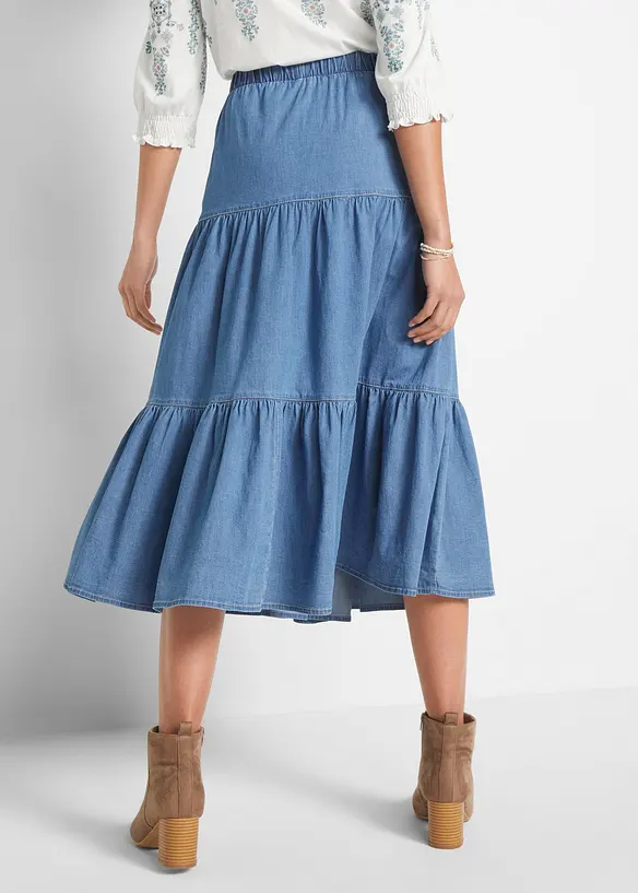 Stufen-Jeansrock, Bequembund in blau von hinten - bonprix Stufen-Jeansrock, Bequembund in blau von hinten - bonprix