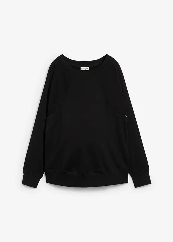 2-in-1 Umstands- und Still-Sweatshirt aus Bio-Baumwolle in schwarz von vorne - bonprix