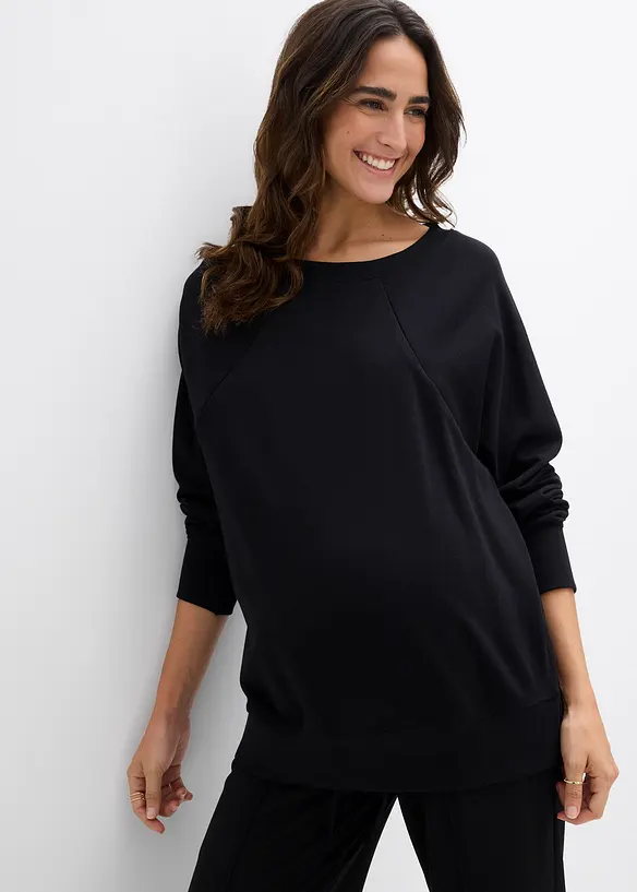2-in-1 Umstands- und Still-Sweatshirt aus Bio-Baumwolle in schwarz von vorne (im Anschnitt) - bonprix