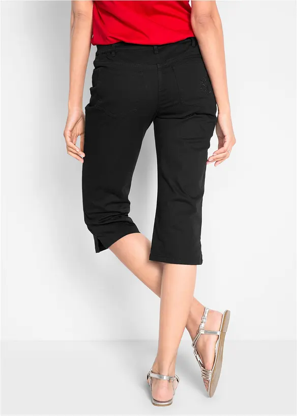 3/4-Hose aus Baumwoll-Mix, Mid Waist in schwarz von hinten - bonprix