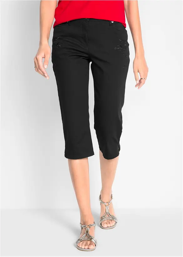 3/4-Hose aus Baumwoll-Mix, Mid Waist in schwarz von vorne - bonprix
