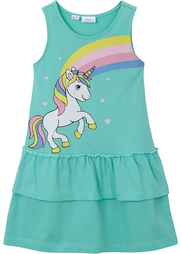 Niedliches Kleidchen mit Einhorn-Print in grün von vorne - bonprix