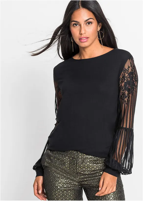 Langarmshirt aus Viskose-Mix in schwarz von vorne (im Anschnitt) - bonprix Langarmshirt aus Viskose-Mix in schwarz von vorne (im Anschnitt) - bonprix