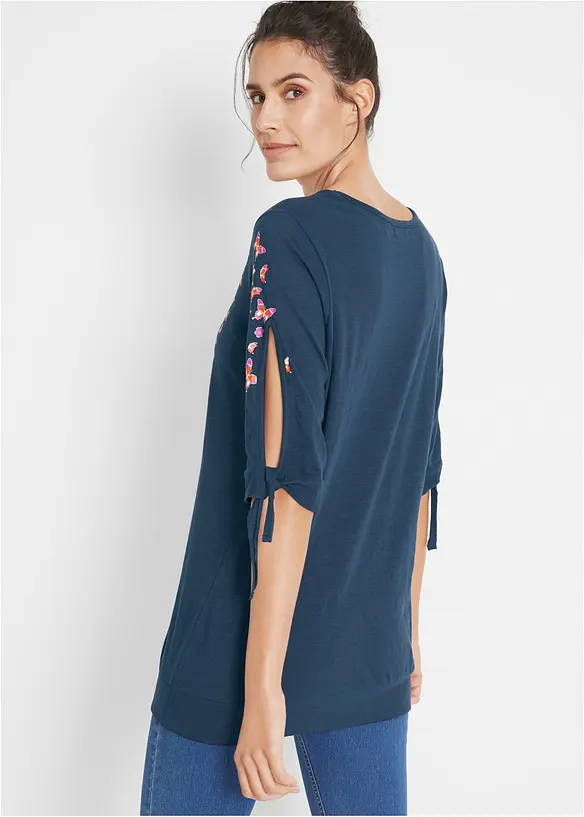 Baumwoll-Shirt, halbarm in blau von hinten (im Anschnitt) - bonprix