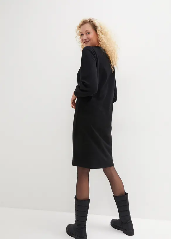 Sweatkleid mit Ballonärmeln und Schlitz in schwarz von hinten (Totalaufnahme) - bonprix