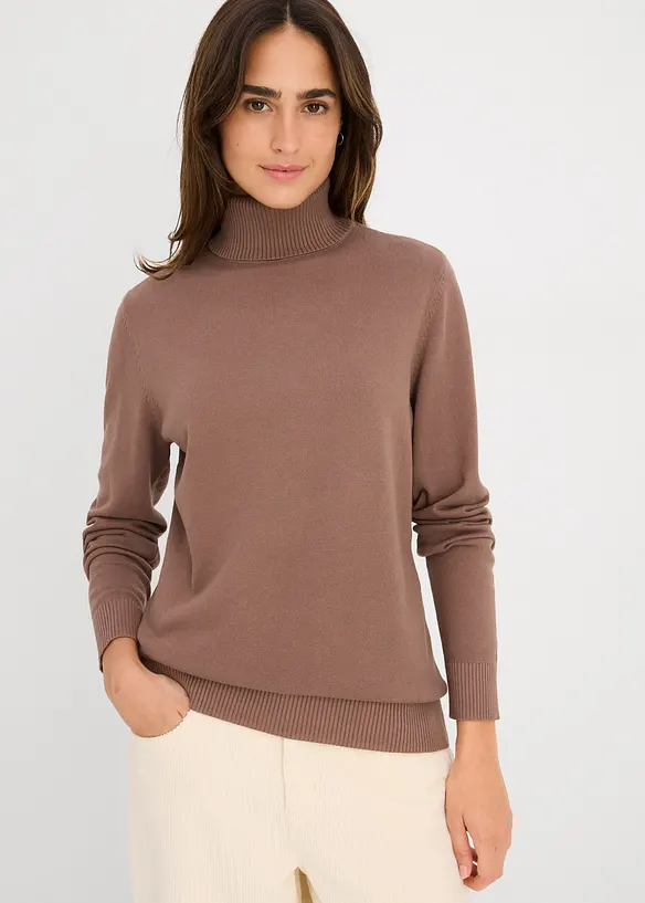 Rollkragenpullover in braun von vorne (im Anschnitt) - bonprix