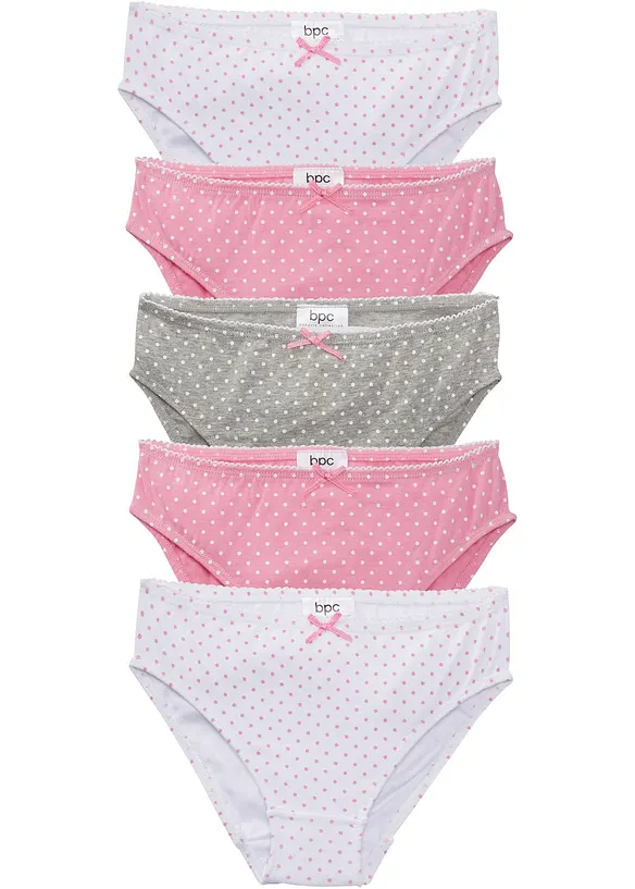 Slip mit weicher Baumwolle mit Satin-Schleife (5er Pack) in rosa von vorne - bonprix
