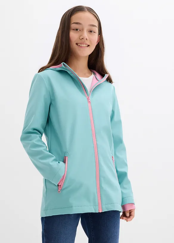 Softshelljacke mit Kapuze, wasserabweisend in grün von vorne (im Anschnitt) - bonprix