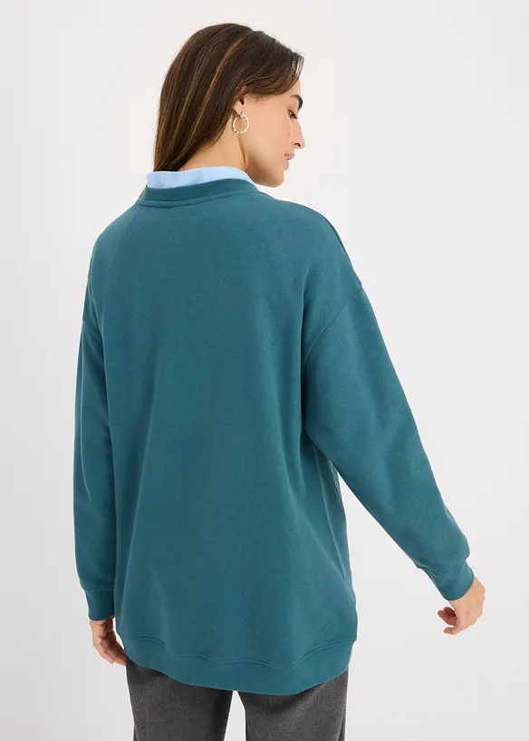 Oversize-Sweatshirt aus Baumwoll-Mix in petrol von hinten (im Anschnitt) - bonprix