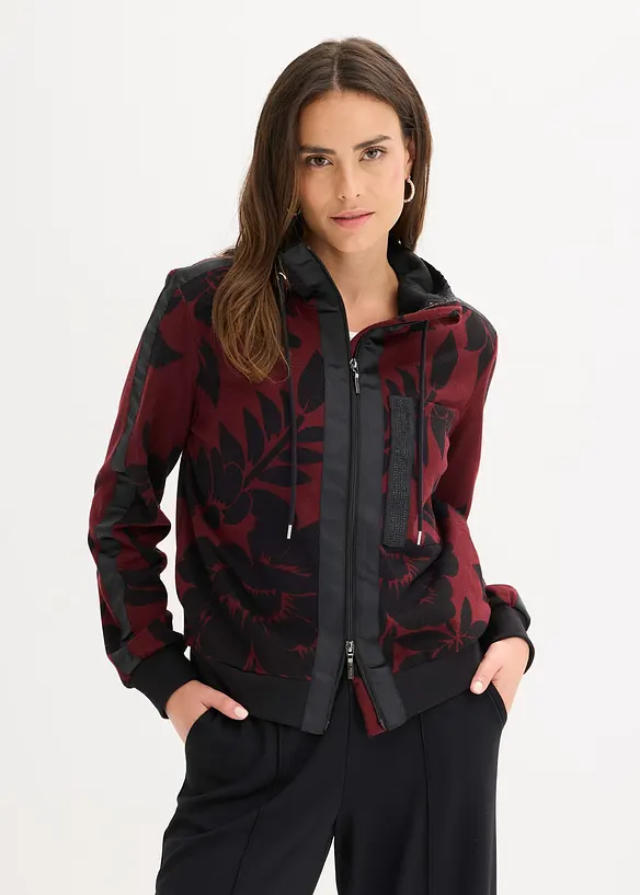 Sweatjacke aus weichem Baumwoll-Mix in rot von vorne (im Anschnitt) - bonprix